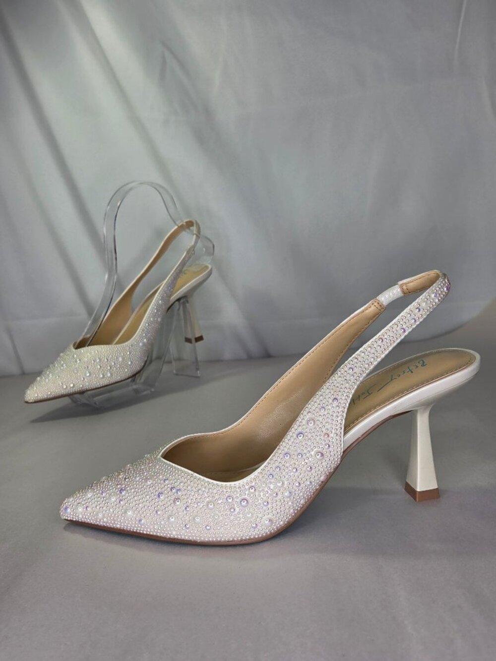 Betsey Johnson Clark Rhinestone Slingback Pumps - Ivory Size: 6.5 W